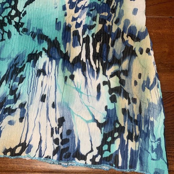 ALBERTO MAKALI Blue Art-to-Wear Mixed Media s/s Top Size L Sequin Crinkle - Picture 6 of 13